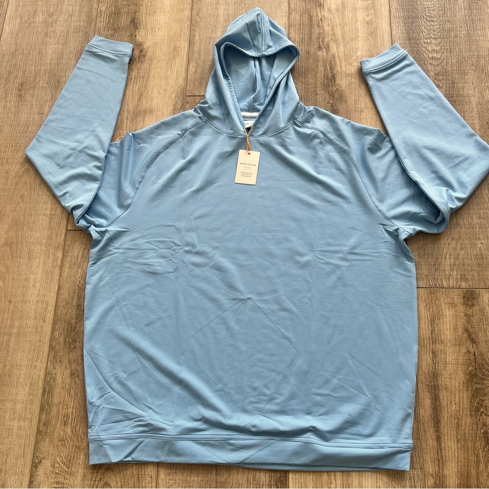 NWT Peter Millar Men’s XL 51” Evening Tide Crown Sport Blue Striped Hoodie Golf